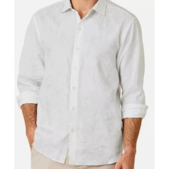 Tommy Bahama Men's Cotton Linen Blend White Long-Sleeve Shirt Boho Beach Travel - Picture 1 of 16